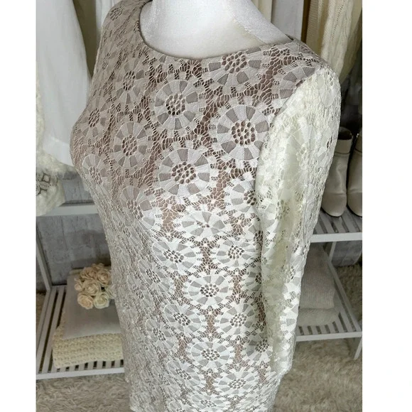 Vince Camuto Womens Size 12 White Lace Nude Lined Sheath Dress #0416 - Picture 2 of 12